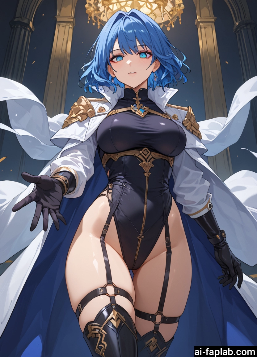 1girl, breasts, gloves, blue eyes, blue hair, solo · Yamete.gg