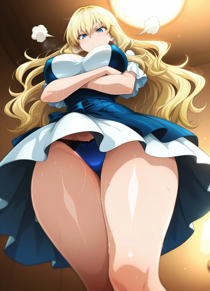 1girl, breasts, blonde hair, blue eyes, solo, panties · Yamete.gg