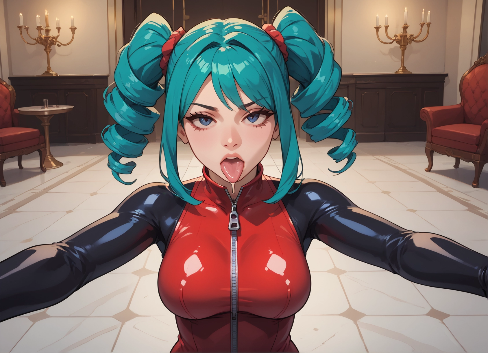 1girl, tongue, bodysuit, tongue out, solo, breasts · Yamete.gg