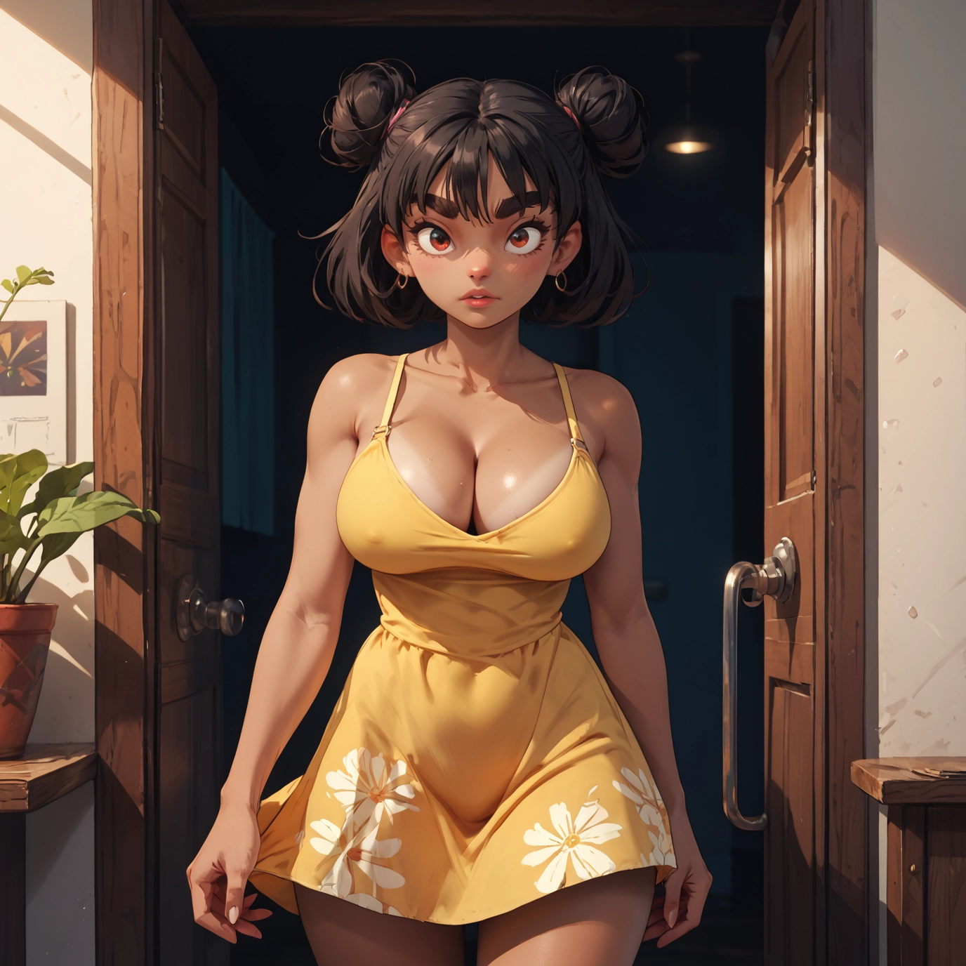 breasts, 1girl, solo, dress, jewelry, cleavage · Yamete.gg