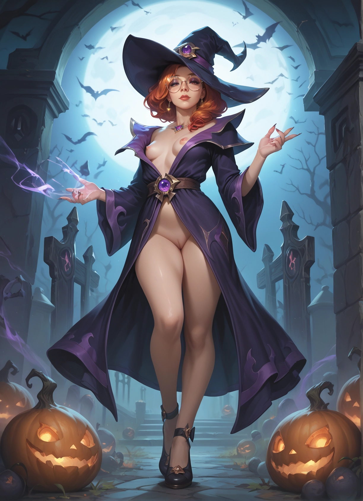 1girl, breasts, hat, nipples, witch hat, pussy · Yamete.gg