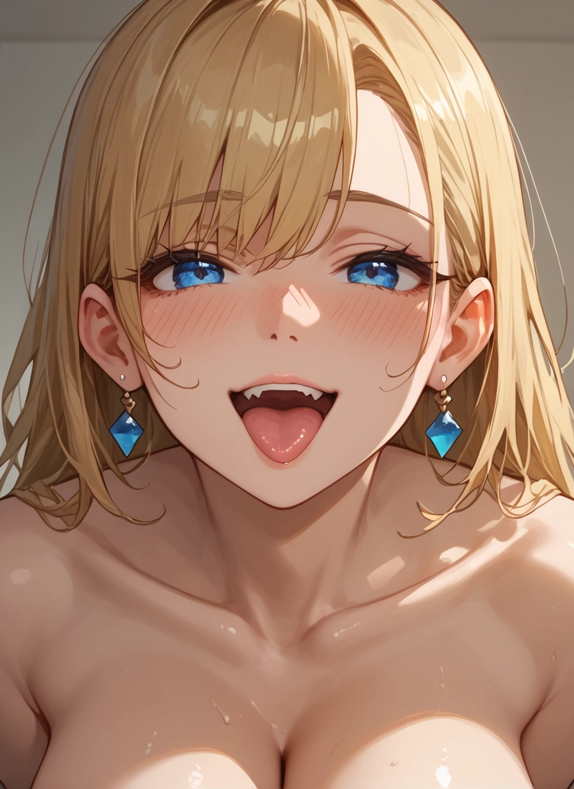 1girl, breasts, blue eyes, jewelry, earrings, blonde hair · Yamete.gg