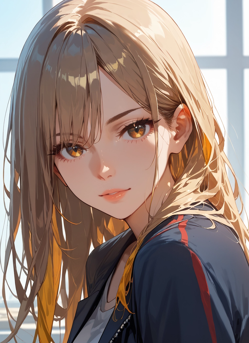 1girl, solo, looking at viewer, long hair, jacket, shirt · Yamete.gg