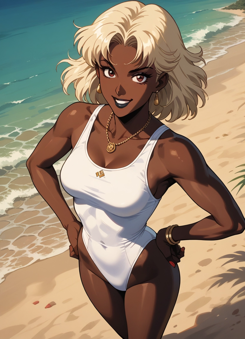 1girl, swimsuit, jewelry, beach, earrings, solo · Yamete.gg