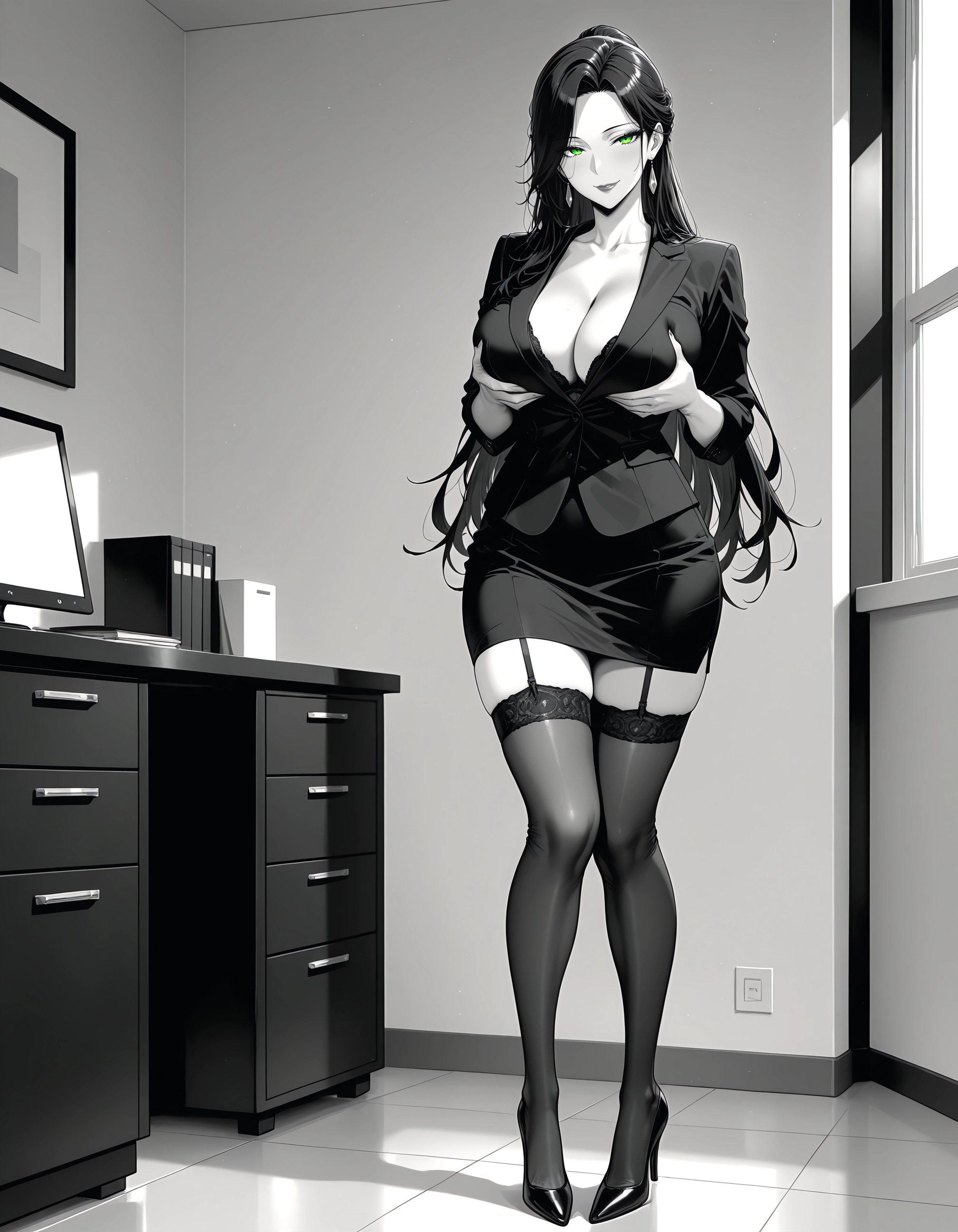1girl, breasts, thighhighs, skirt, high heels, long hair · Yamete.gg