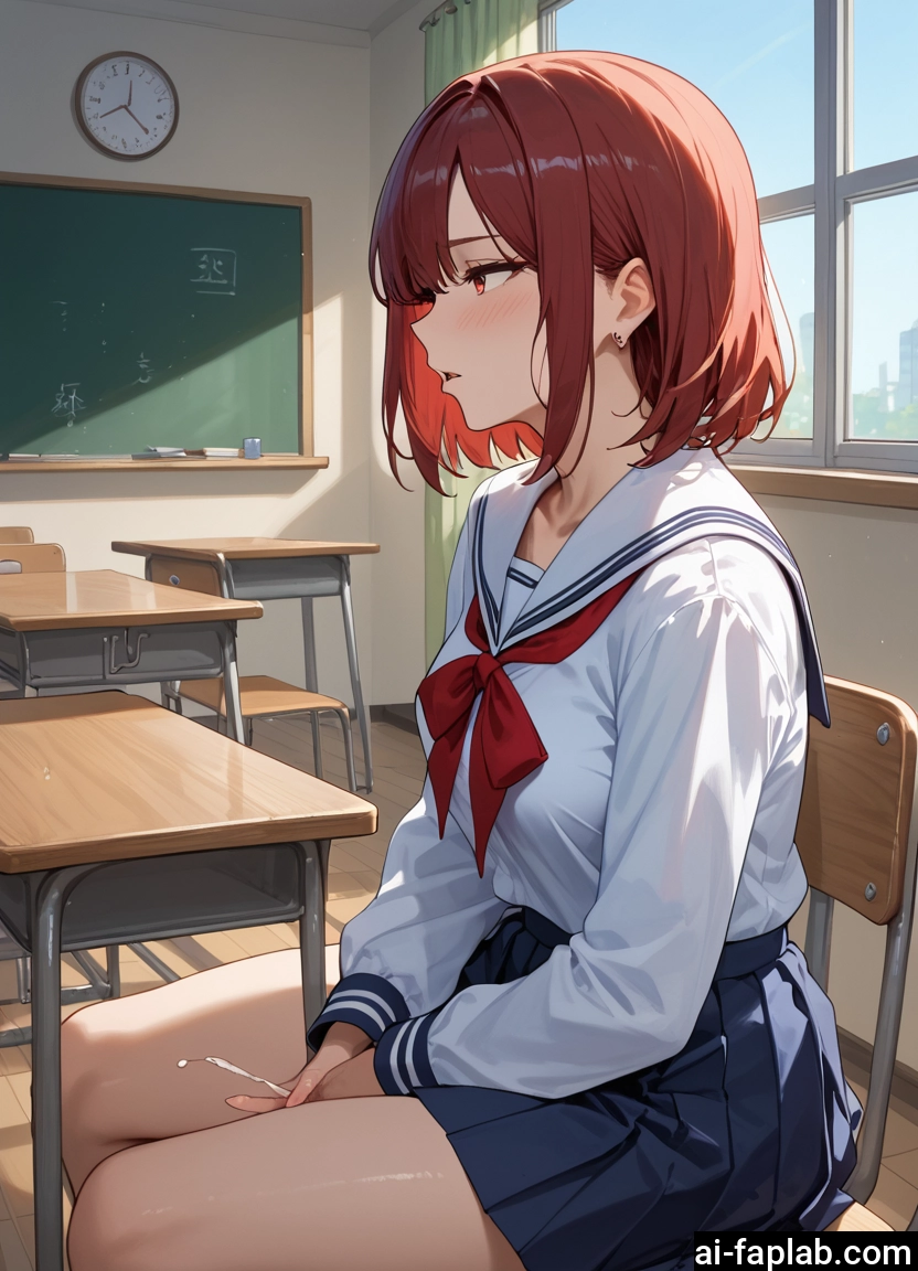 futanari, 1girl, skirt, school uniform, solo, sitting · Yamete.gg