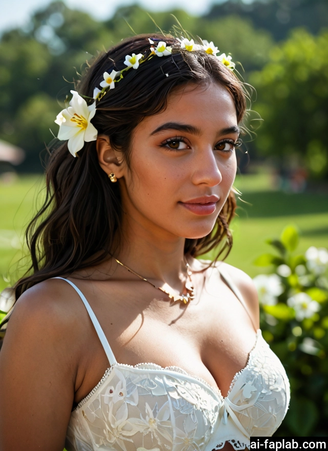 1girl, solo, breasts, jewelry, cleavage, flower · Yamete.gg