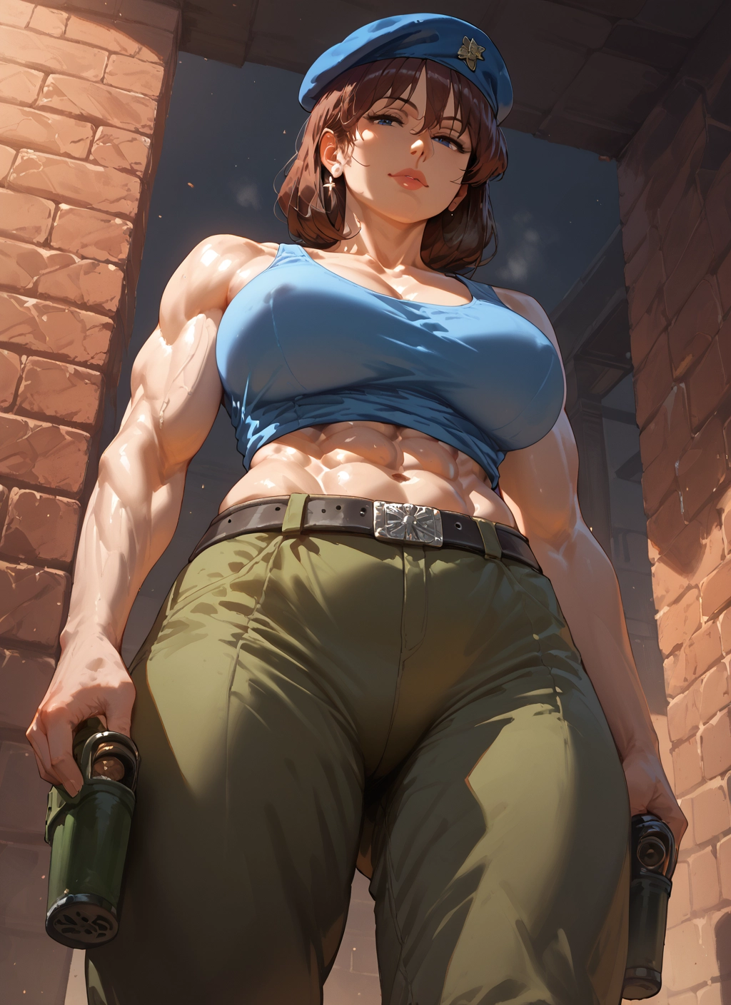 1girl, breasts, muscular, muscular female, abs, blue eyes · Yamete.gg