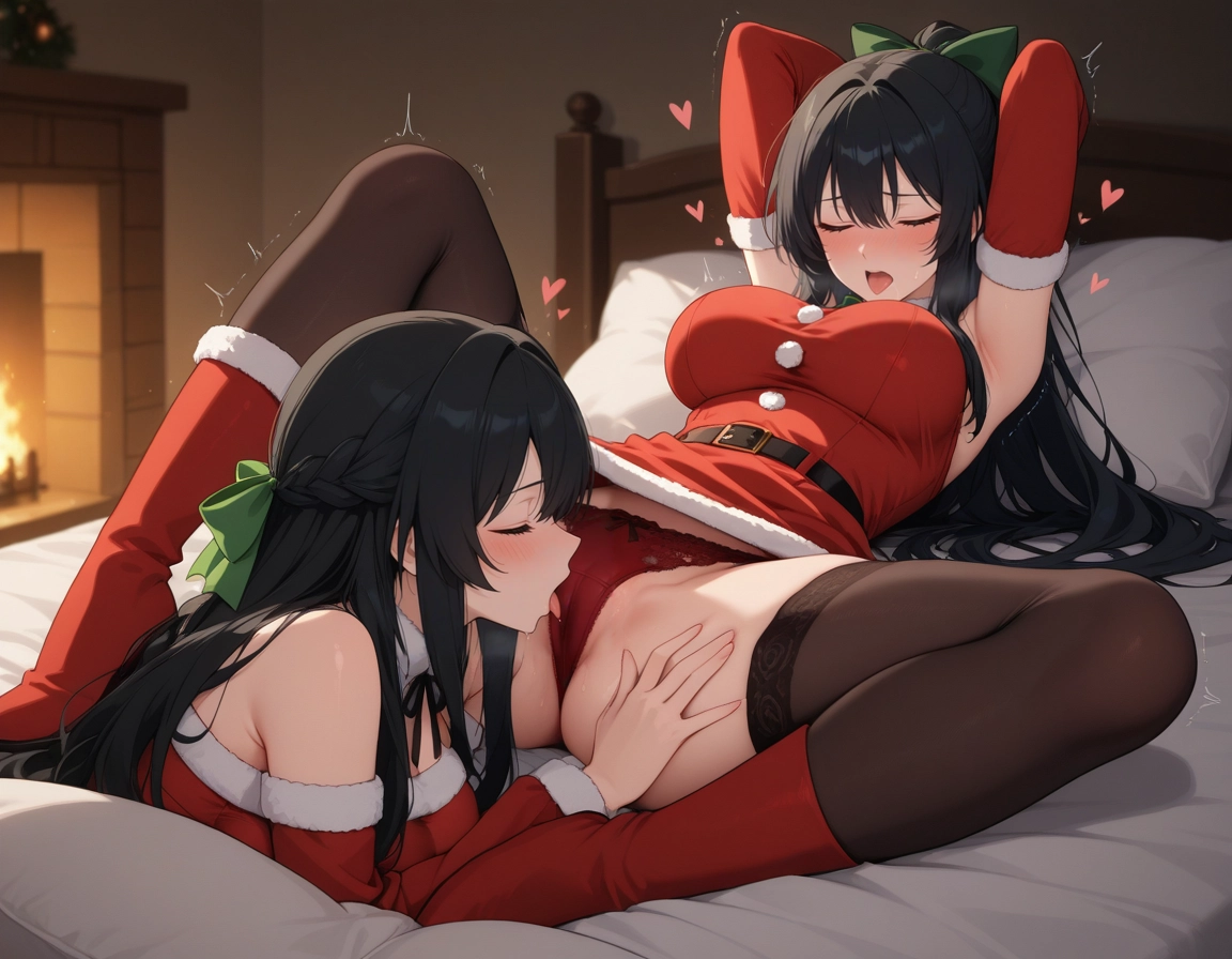 underwear, panties, closed eyes, multiple girls, thighhighs, red panties · Yamete.gg