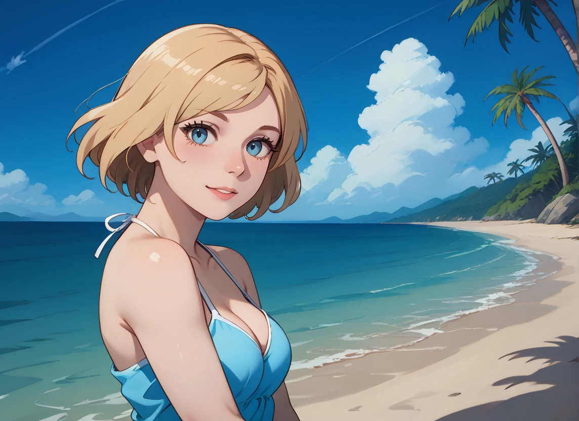 1girl, outdoors, solo, blue eyes, breasts, beach · Yamete.gg