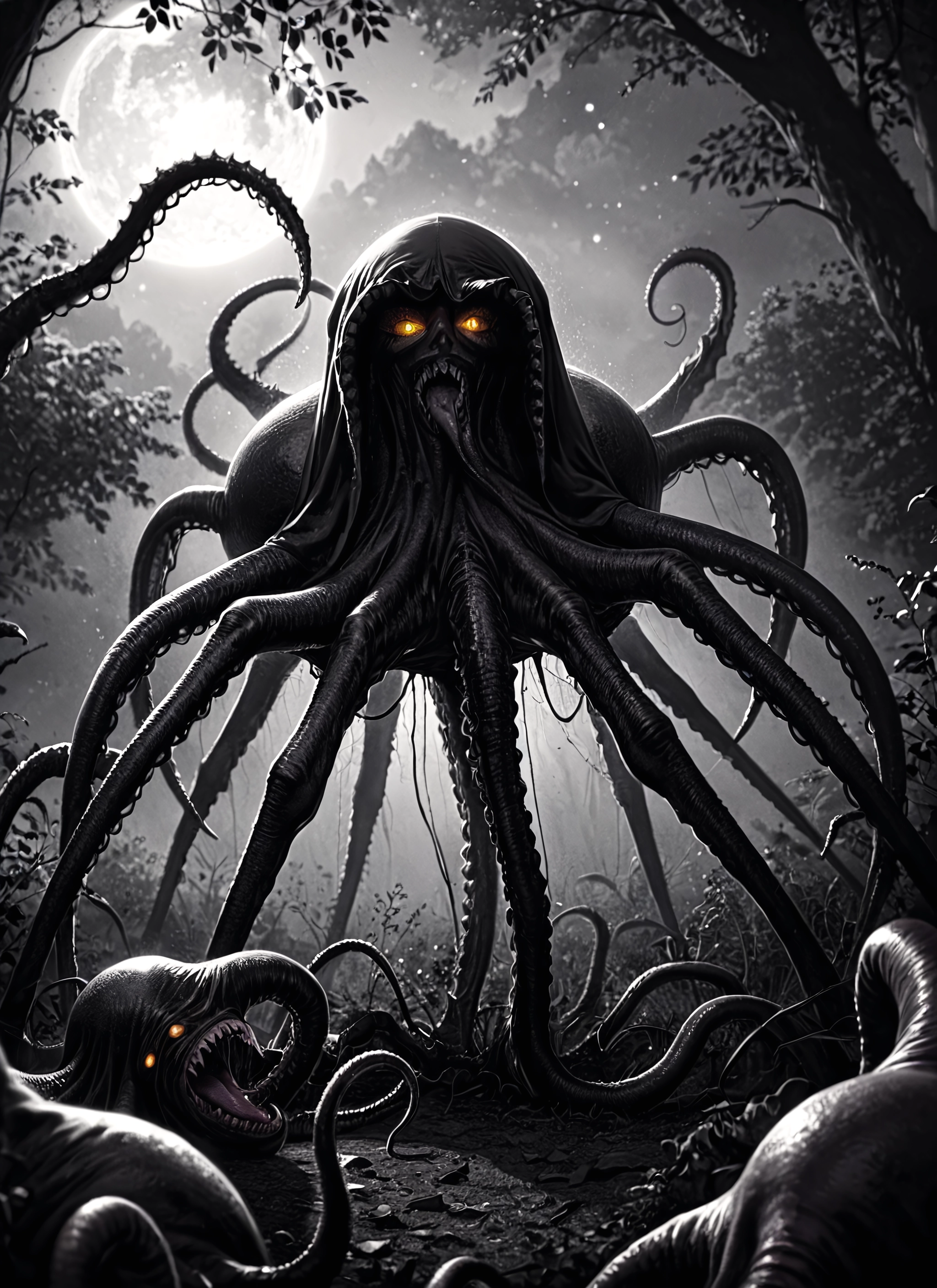 moon, no humans, tentacles, night, glowing, tree · Yamete.gg