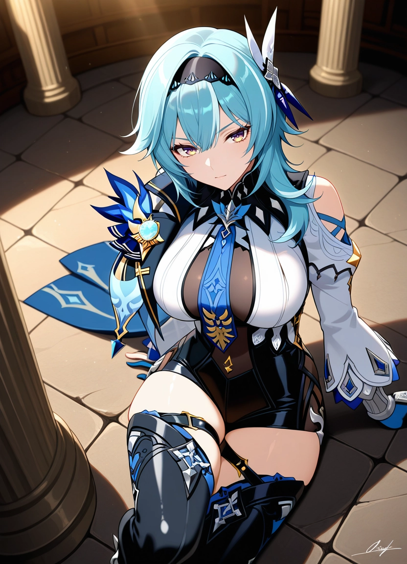 1girl, eula (genshin impact), solo, breasts, thighs, large breasts · Yamete.gg