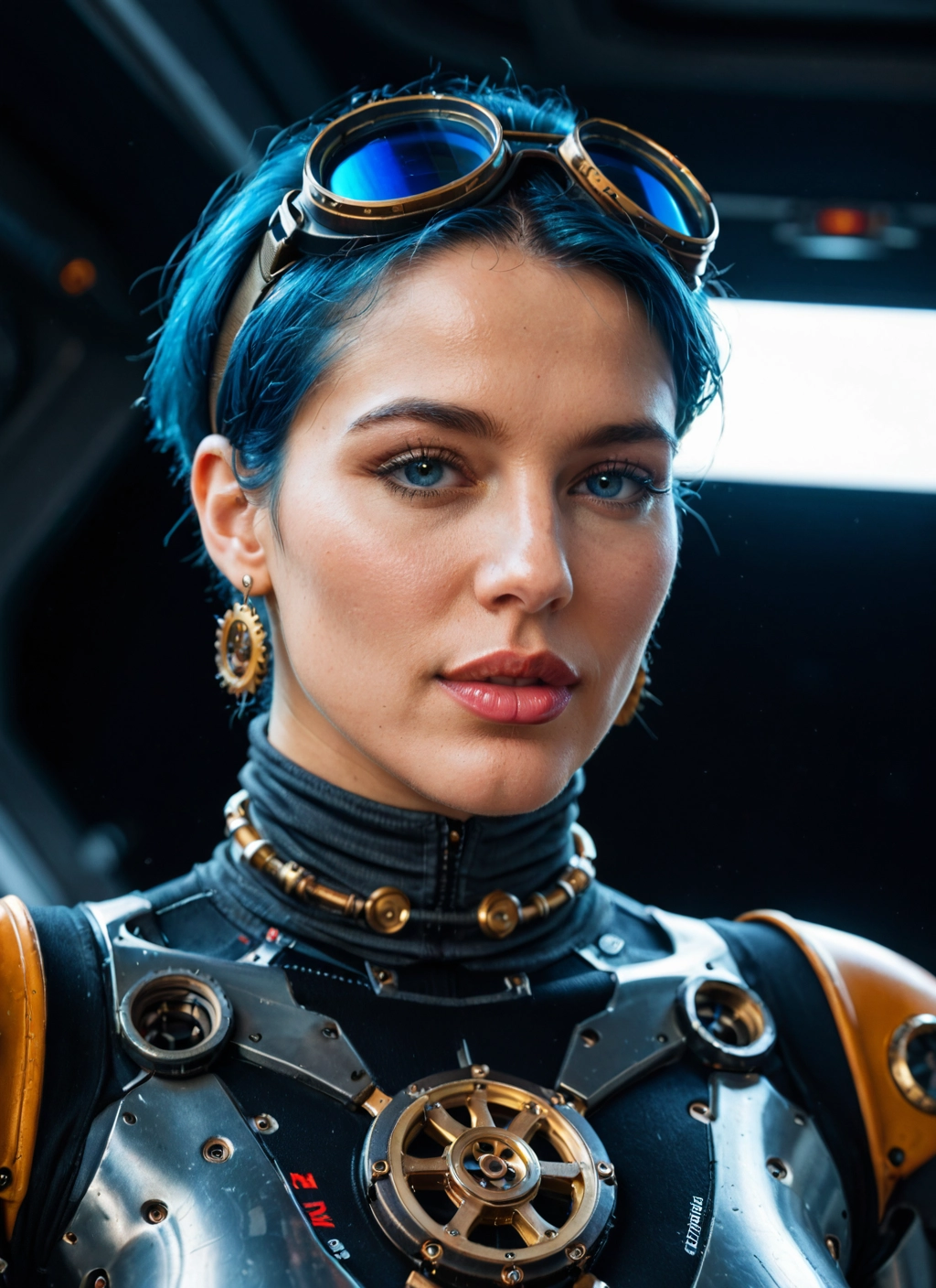 1girl, solo, goggles, jewelry, earrings, blue eyes · Yamete.gg