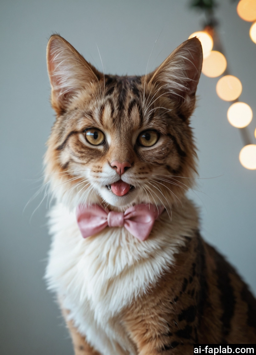 no humans, cat, bow, animal focus, bowtie, pink neckwear