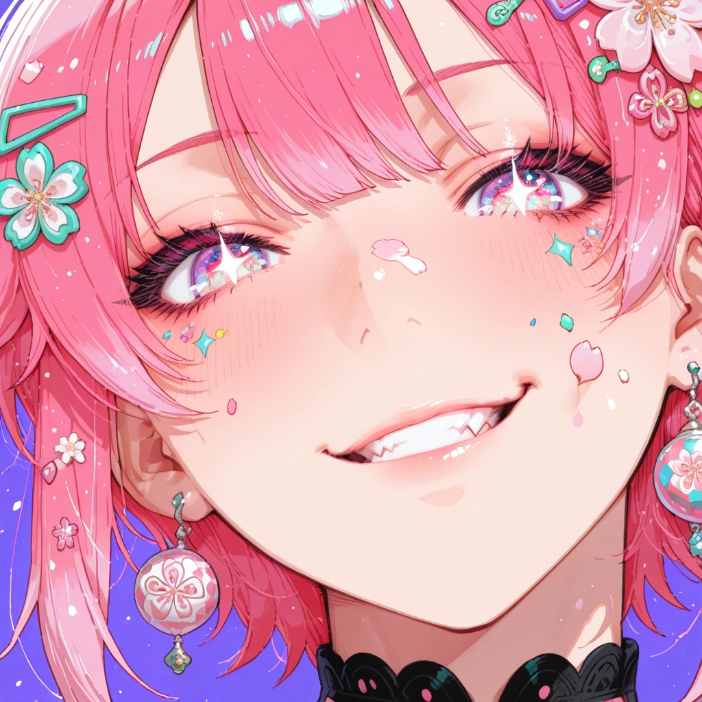 solo, hair ornament, 1girl, pink hair, earrings, hair flower · Yamete.gg