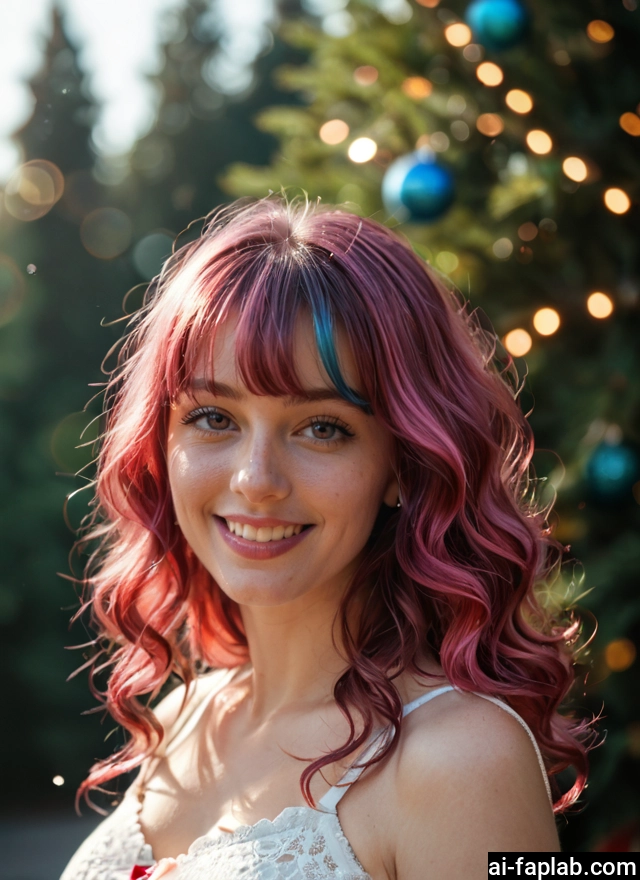1girl, solo, pink hair, smile, christmas tree, looking at viewer · Yamete.gg