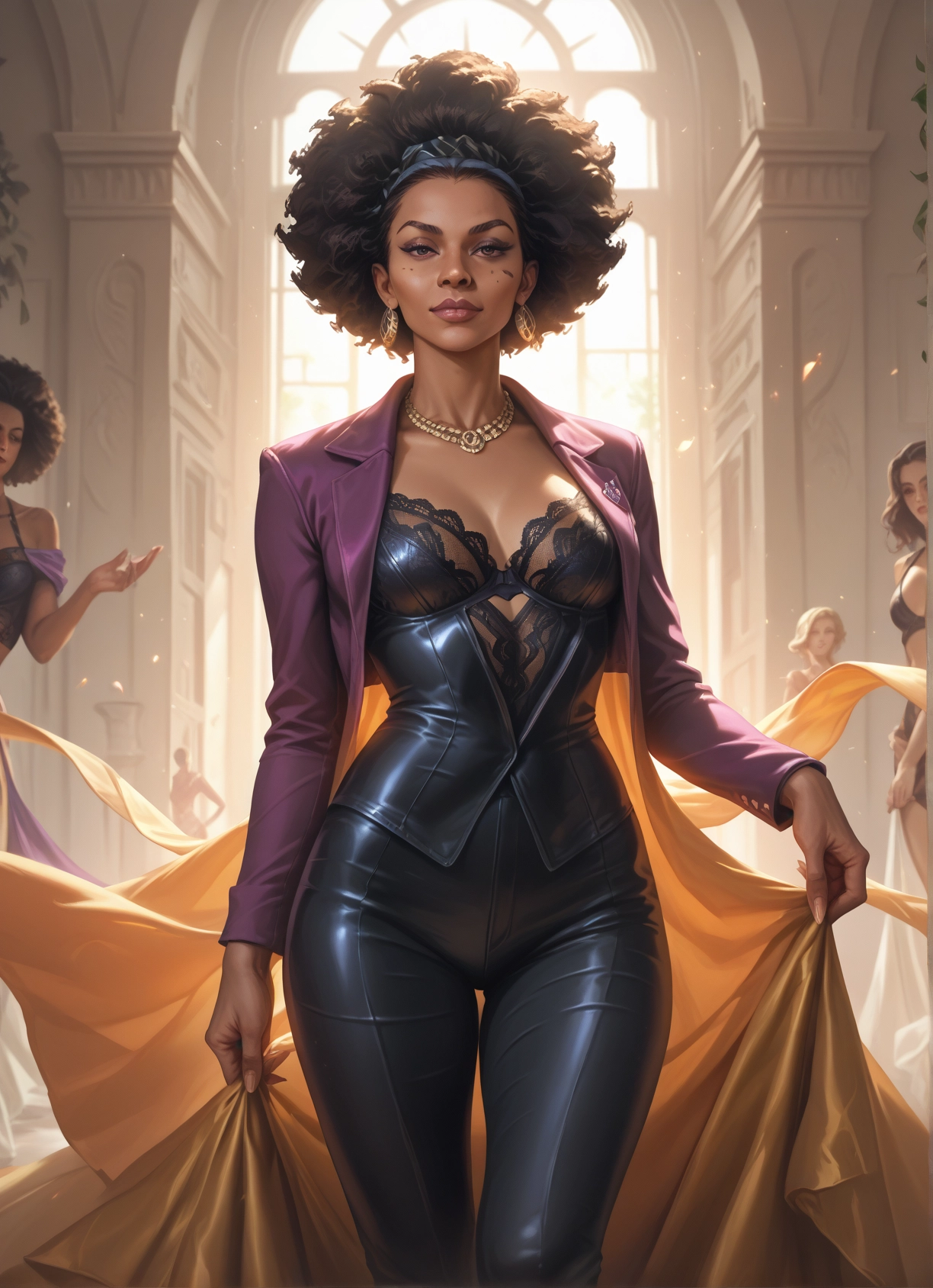 jewelry, breasts, earrings, multiple girls, necklace, dark skin · Yamete.gg