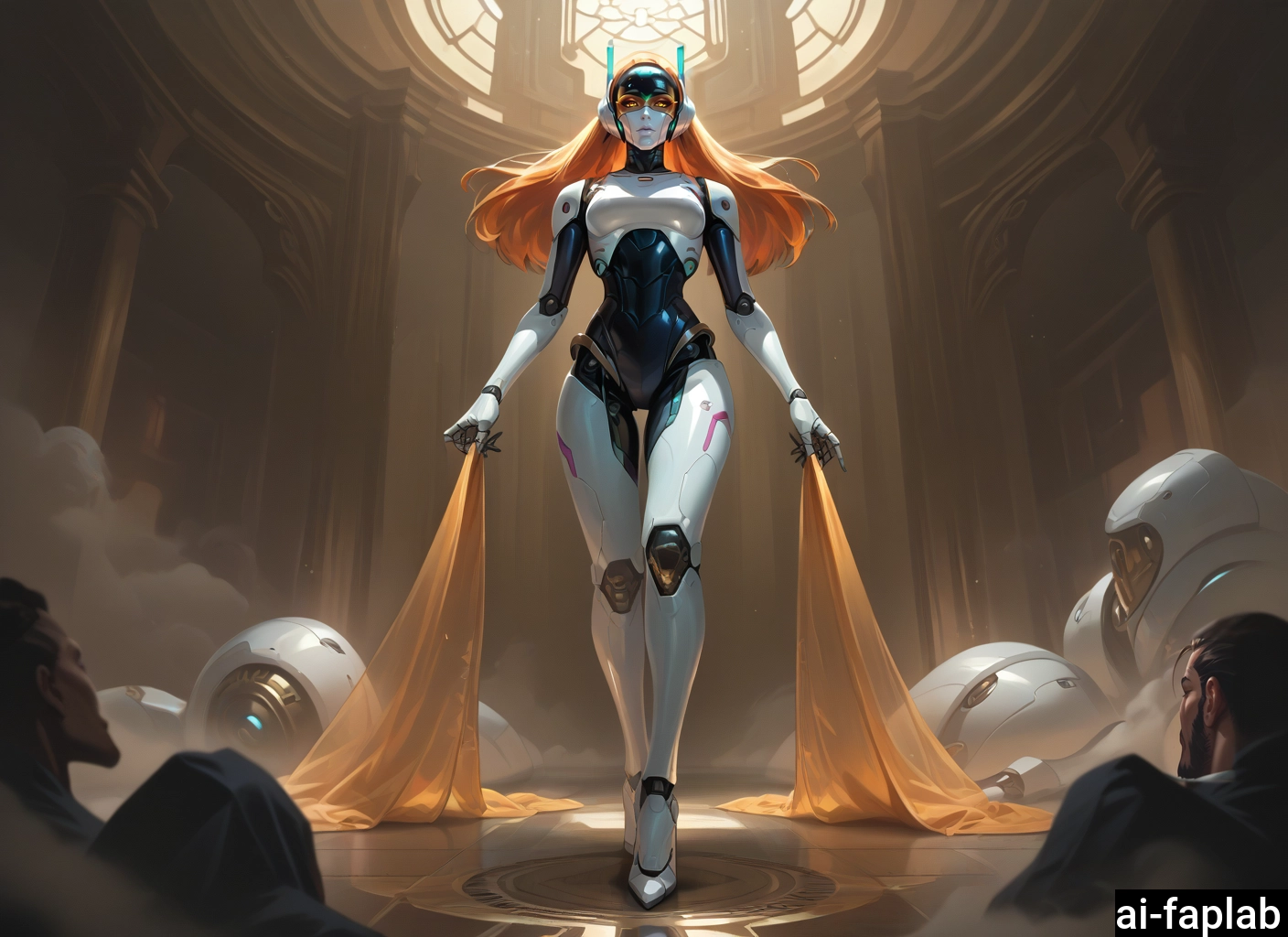 1girl, joints, long hair, robot joints, orange hair, android · Yamete.gg
