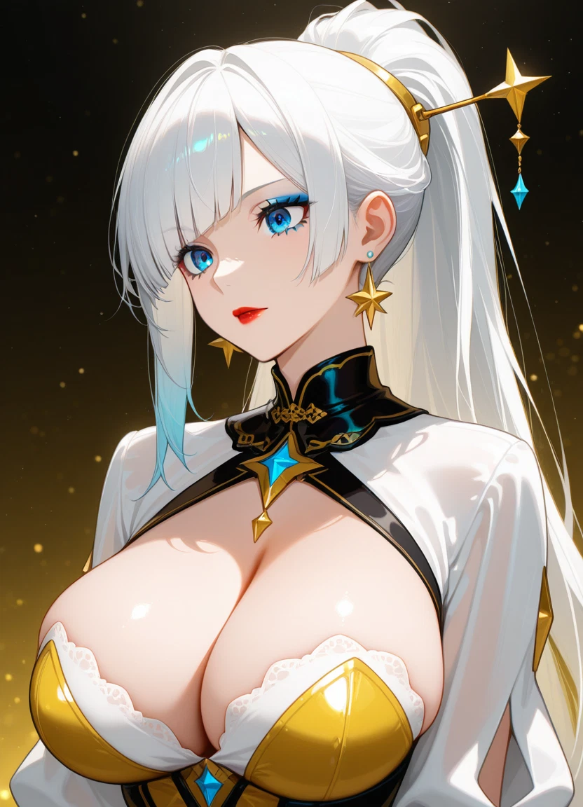 1girl, breasts, solo, earrings, large breasts, cleavage · Yamete.gg