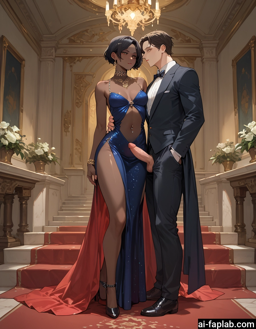 futanari, penis, dress, dark skin, jewelry, piercing
