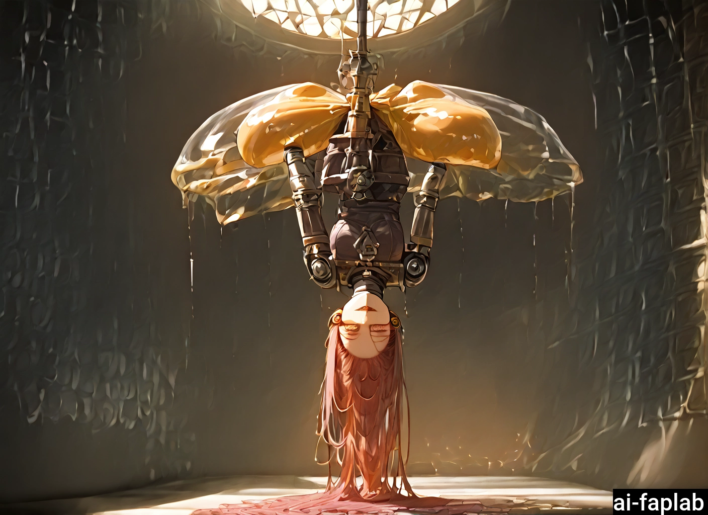 1girl, long hair, upside-down, solo, indoors, hanging · Yamete.gg