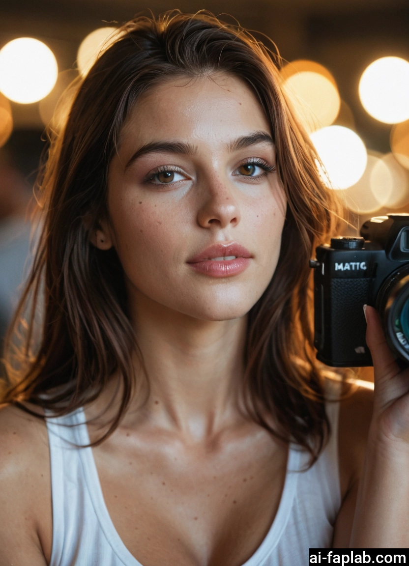 1girl, solo, camera, brown eyes, parted lips, freckles