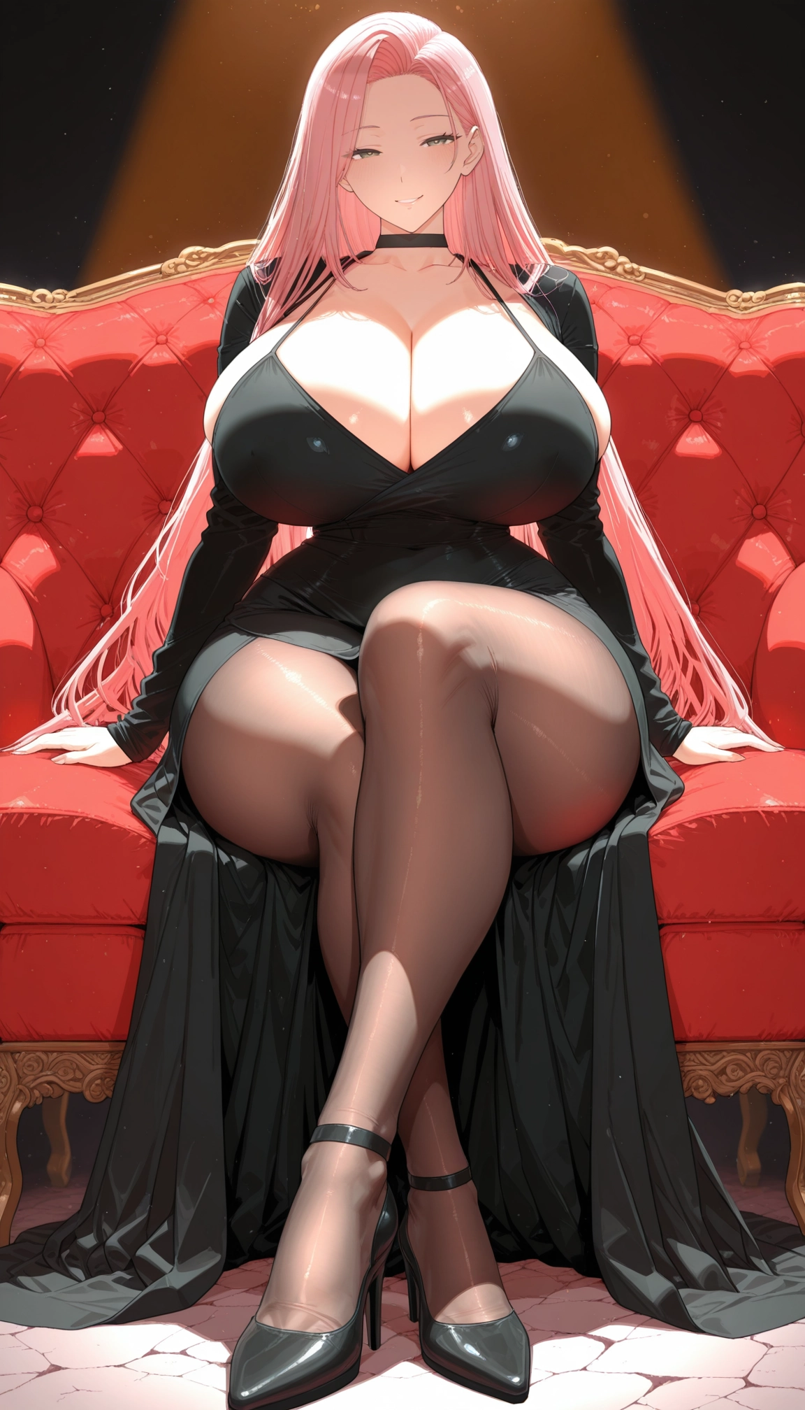 1girl, breasts, long hair, pantyhose, dress, pink hair · Yamete.gg