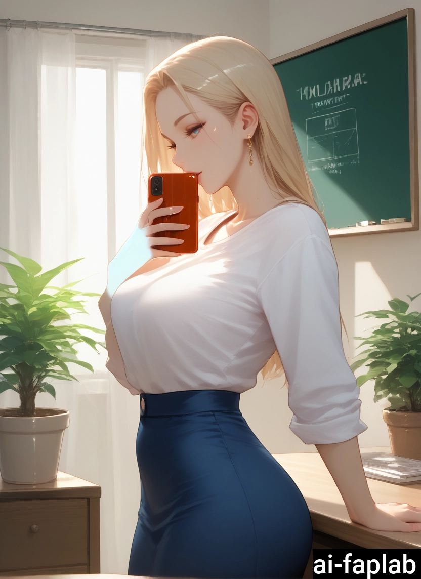 1girl, blonde hair, phone, skirt, jewelry, breasts · Yamete.gg