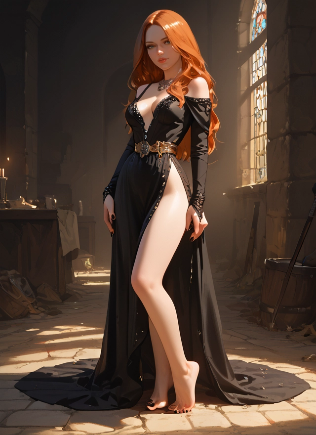 1girl, barefoot, breasts, long hair, dress, solo · Yamete.gg