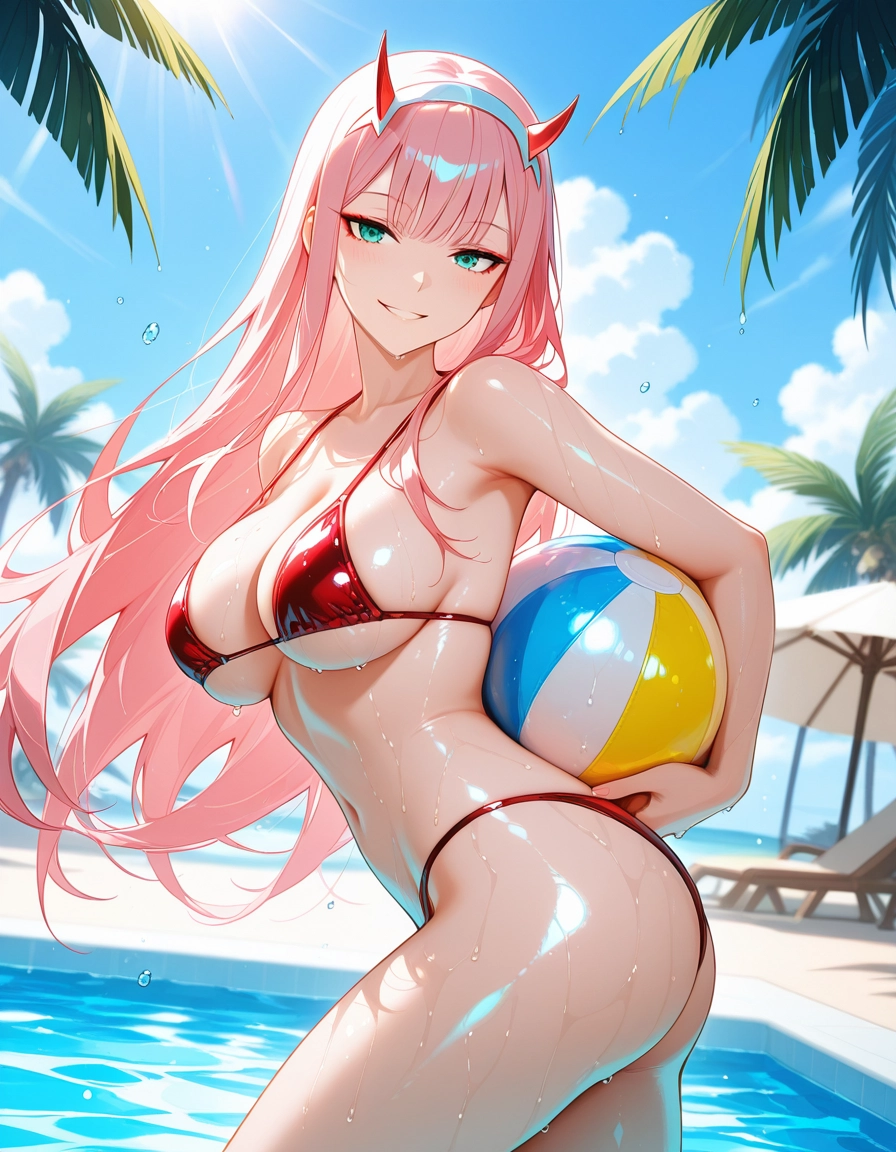 1girl, zero two (darling in the franxx), breasts, swimsuit, bikini, solo · Yamete.gg
