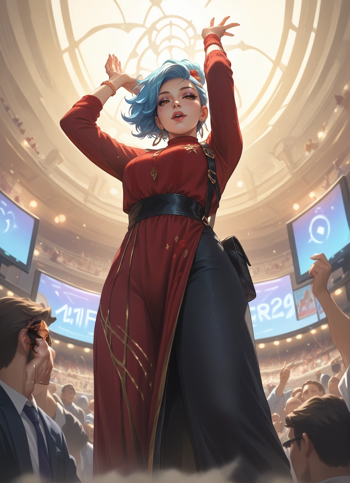 1girl, jewelry, earrings, dress, bag, hair ornament · Yamete.gg