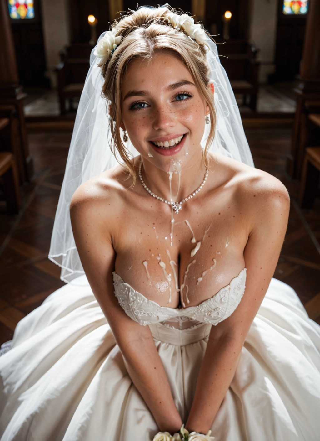 1girl, breasts, dress, cum, wedding dress, solo · Yamete.gg