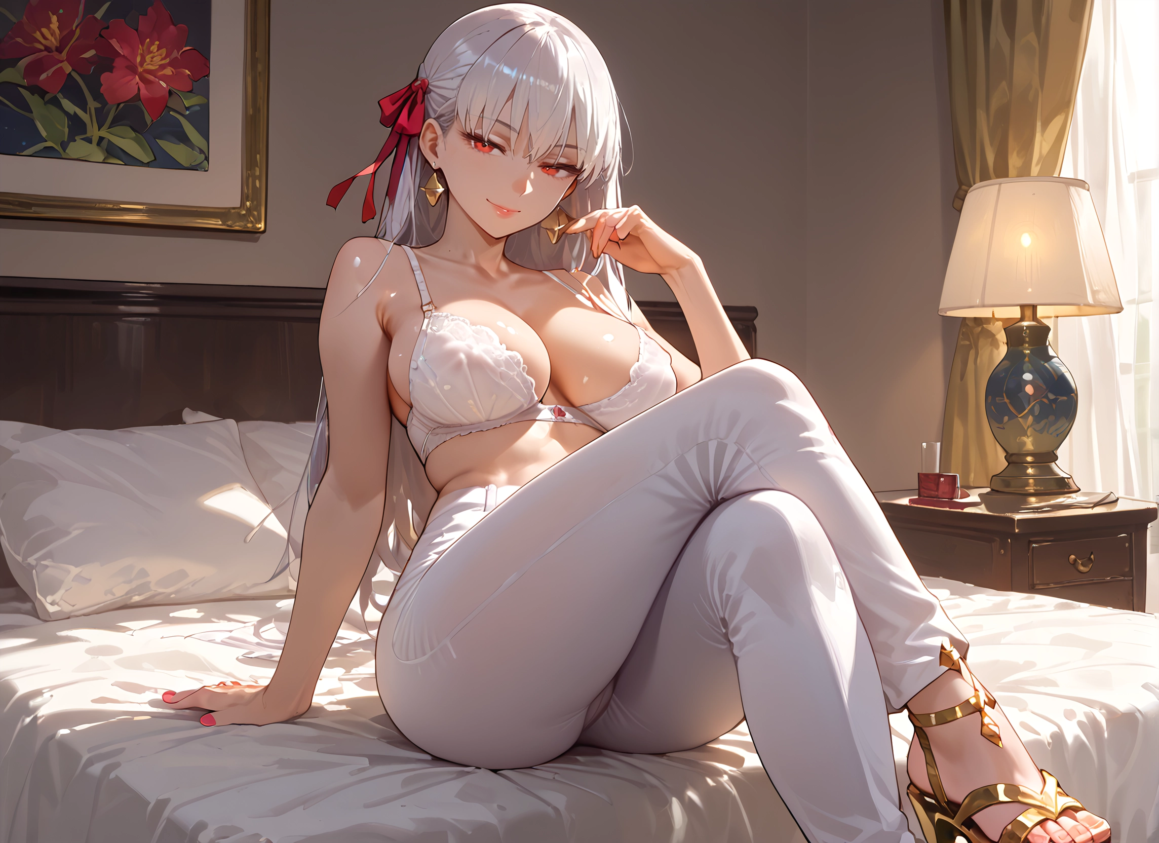 breasts, 1girl, underwear, long hair, bra, large breasts · Yamete.gg