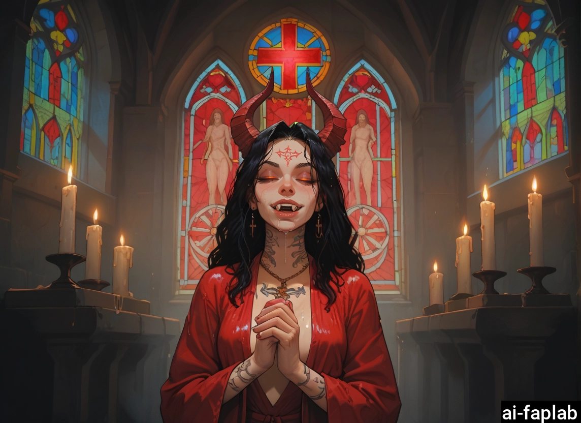 horns, black hair, jewelry, candle, earrings, closed eyes · Yamete.gg