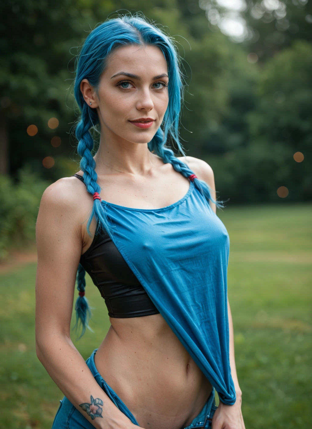 1girl, solo, braid, navel, breasts, covered nipples · Yamete.gg