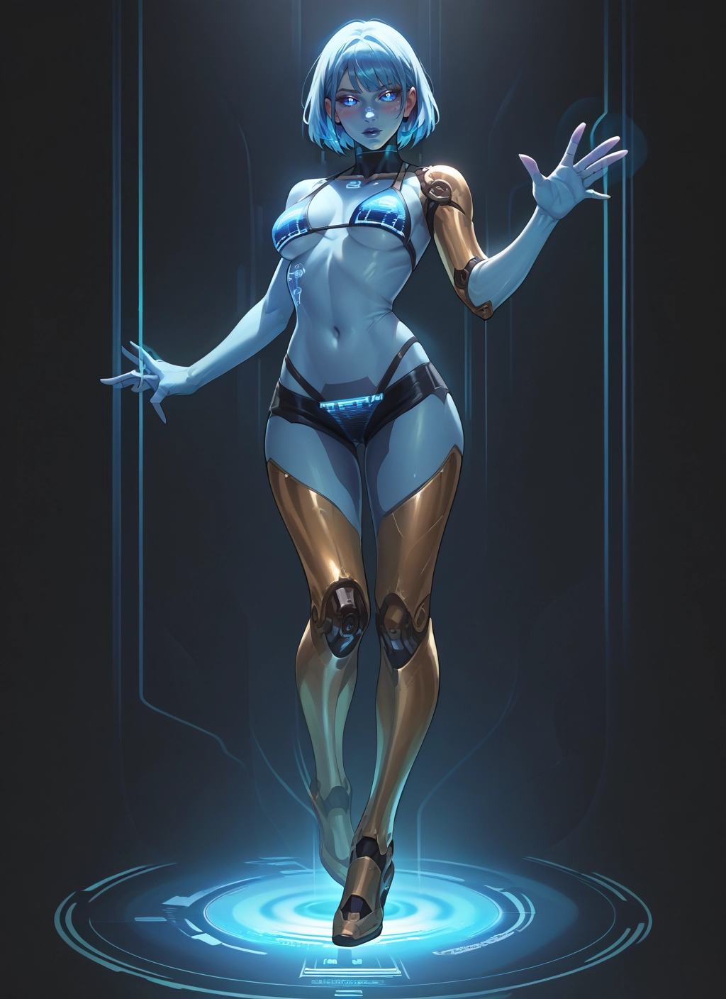 1girl, solo, breasts, blue eyes, short hair, navel · Yamete.gg