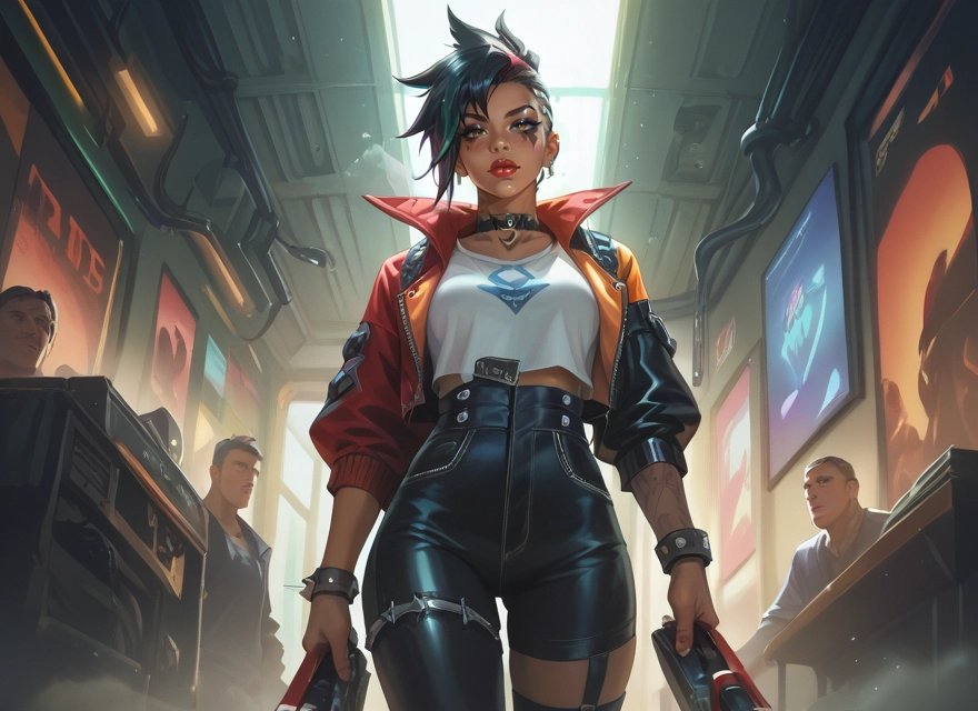 1girl, jacket, weapon, jewelry, gun, multiple boys · Yamete.gg
