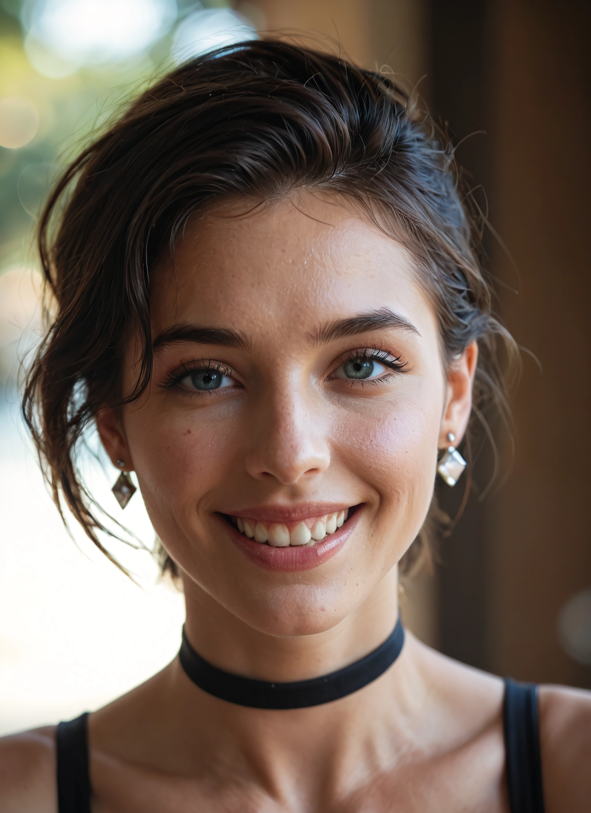 1girl, solo, jewelry, earrings, smile, choker · Yamete.gg