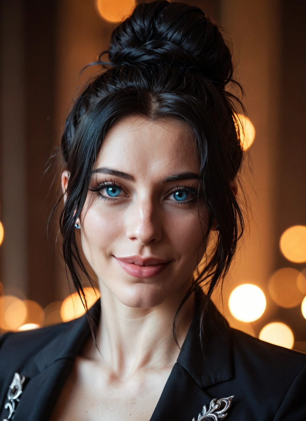 1girl, solo, blue eyes, jewelry, black hair, earrings · Yamete.gg