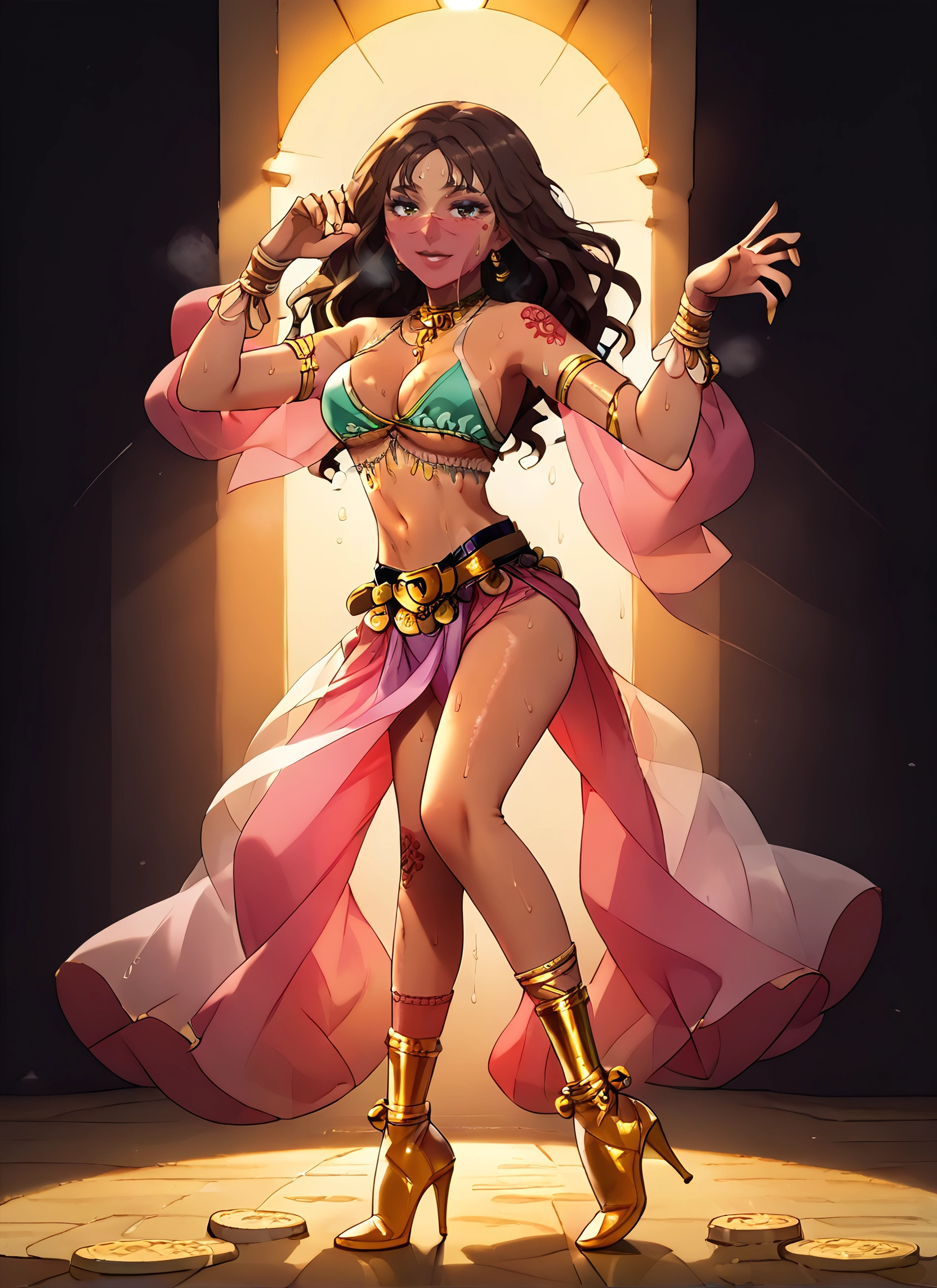 1girl, breasts, jewelry, solo, high heels, brown hair · Yamete.gg