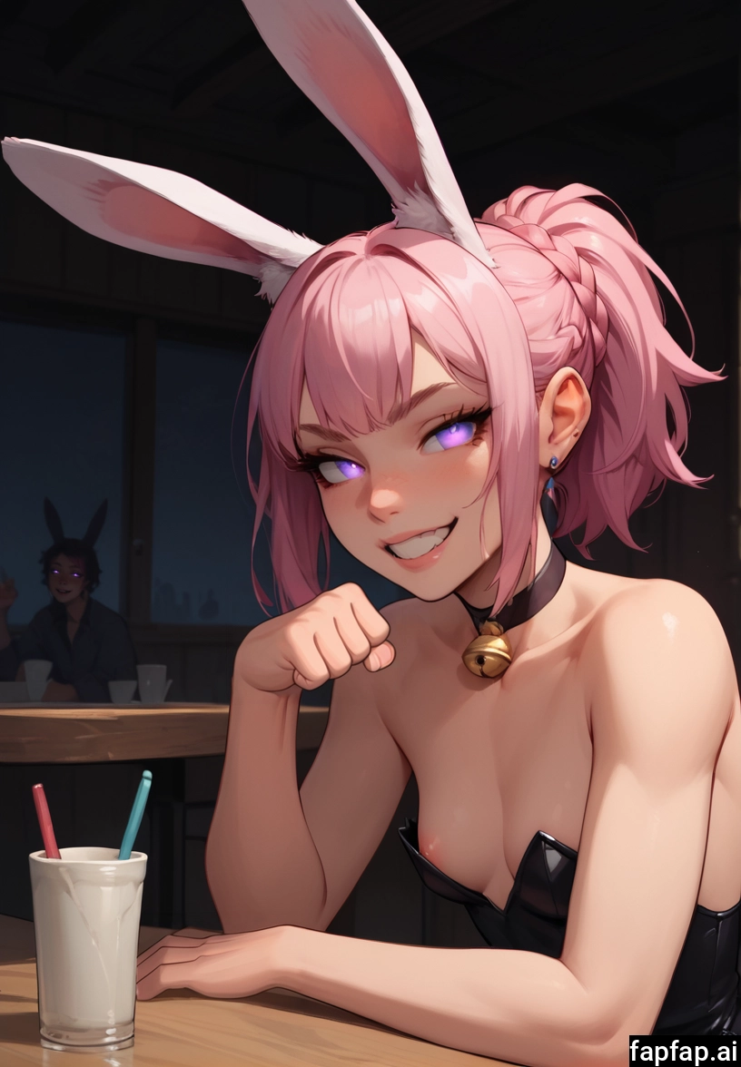 animal ears, bell, nipples, smile, jingle bell, pink hair · Yamete.gg