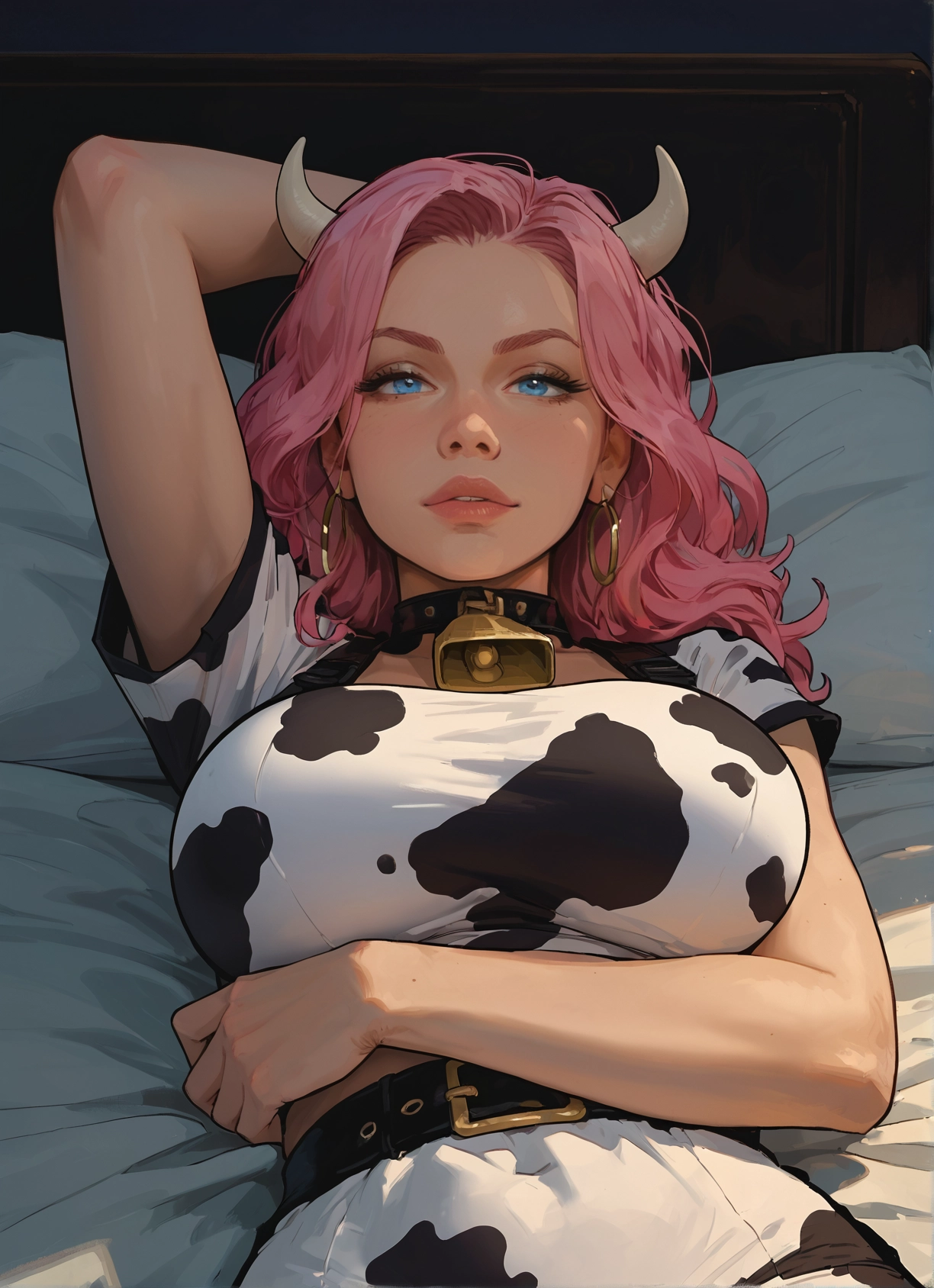 1girl, horns, pink hair, animal print, breasts, jewelry · Yamete.gg