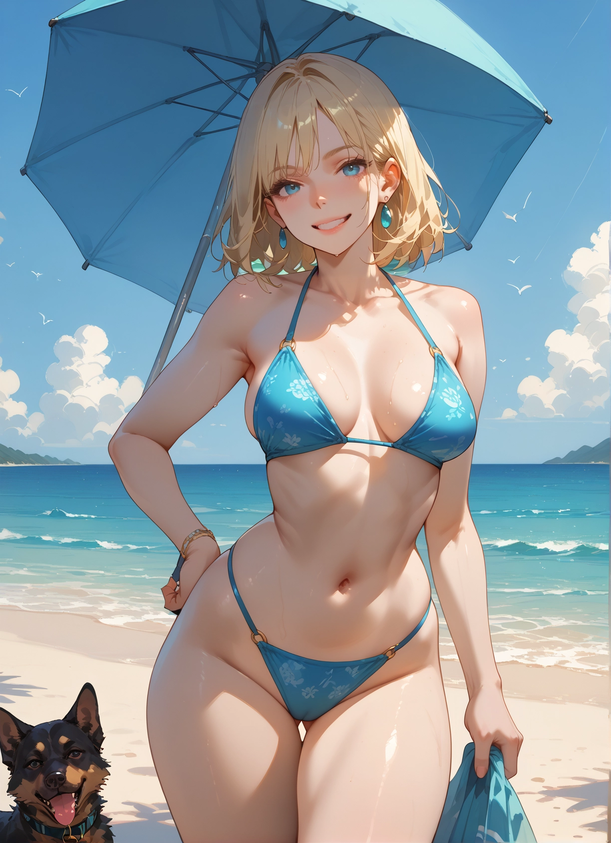 1girl, swimsuit, breasts, bikini, blonde hair, jewelry · Yamete.gg