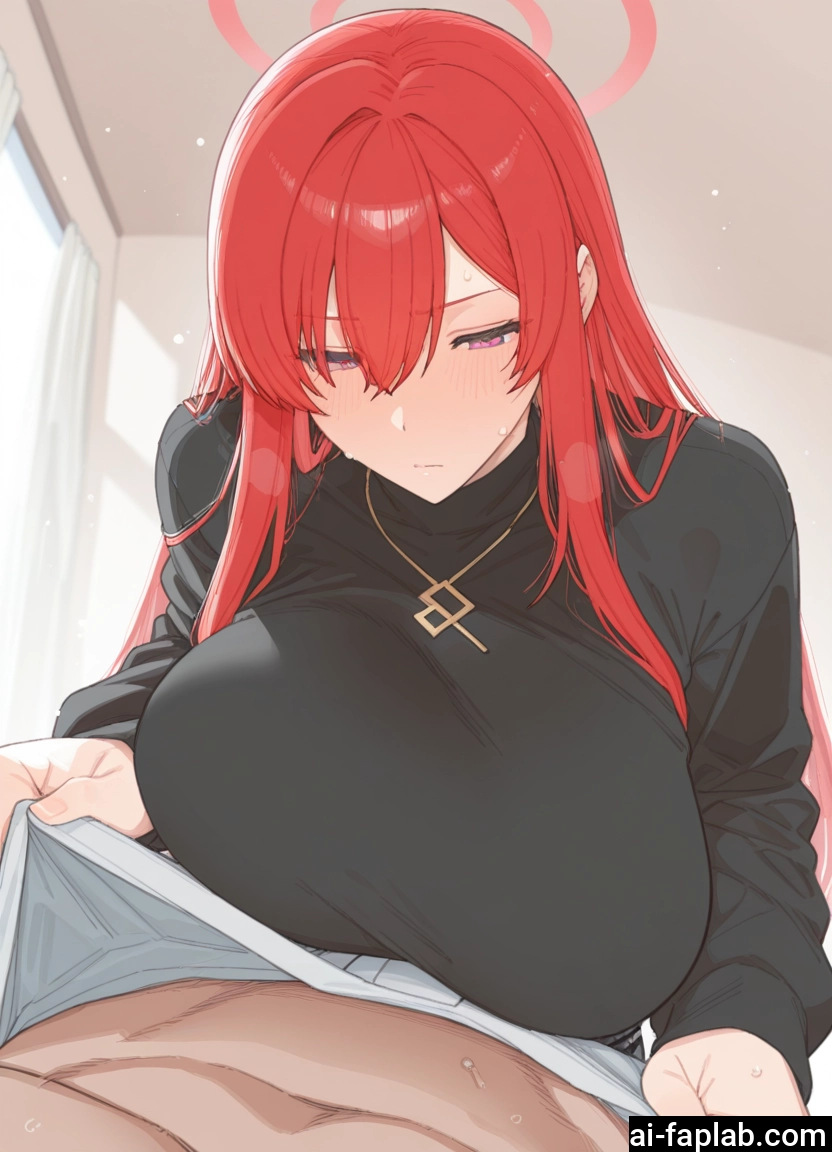 1girl, breasts, 1boy, red hair, long hair, halo
