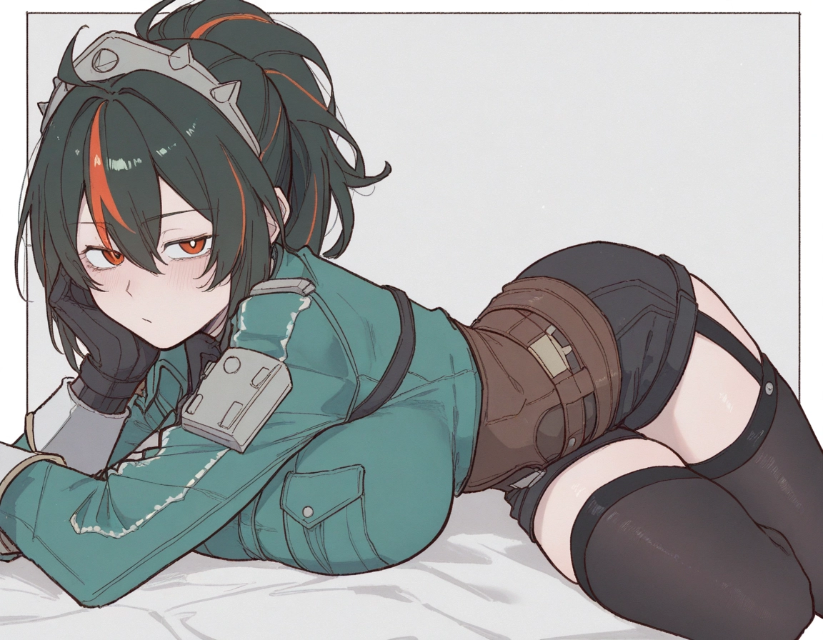 1girl, breasts, thighhighs, multicolored hair, solo, gloves · Yamete.gg