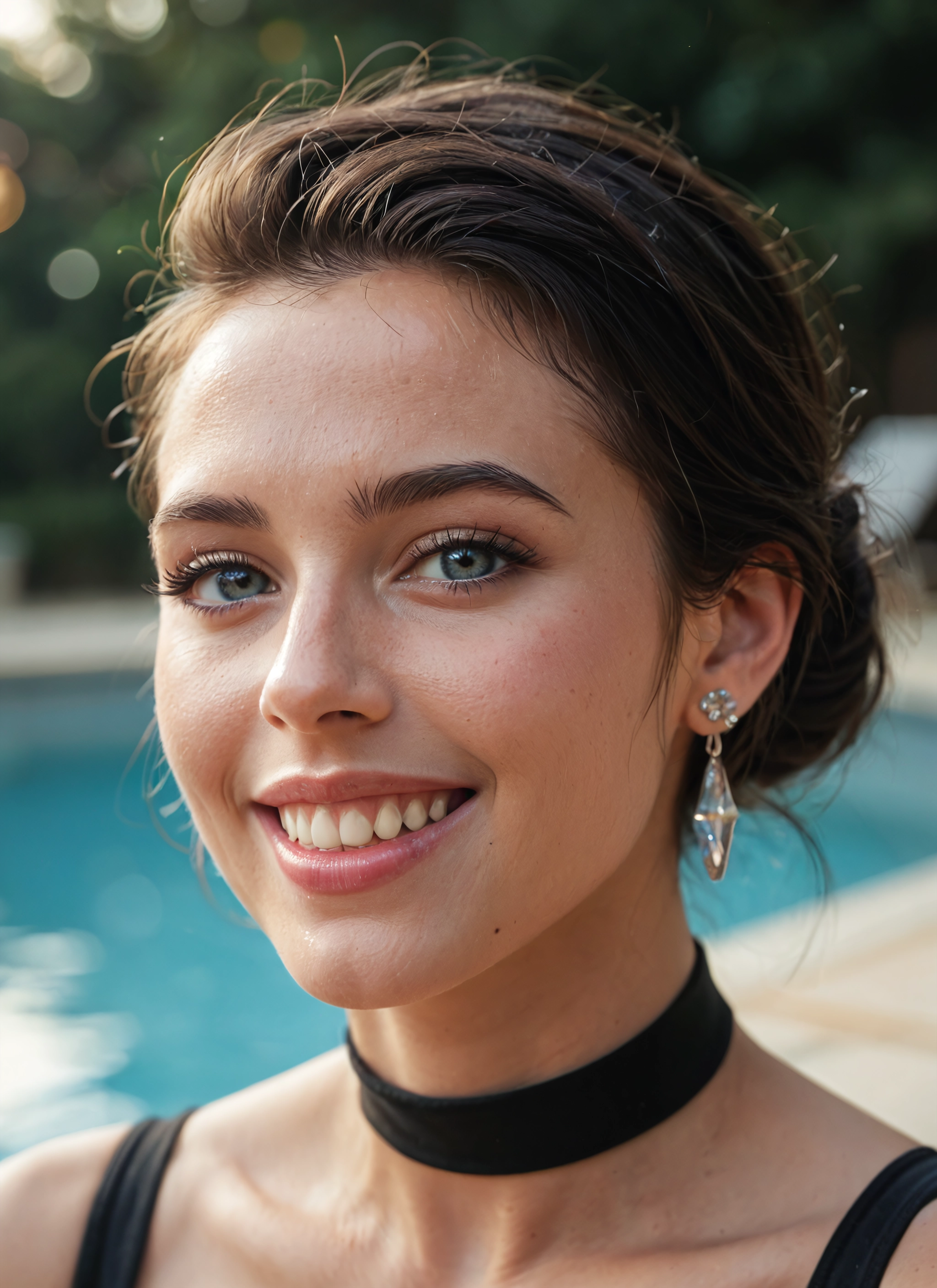 1girl, solo, jewelry, earrings, choker, teeth · Yamete.gg