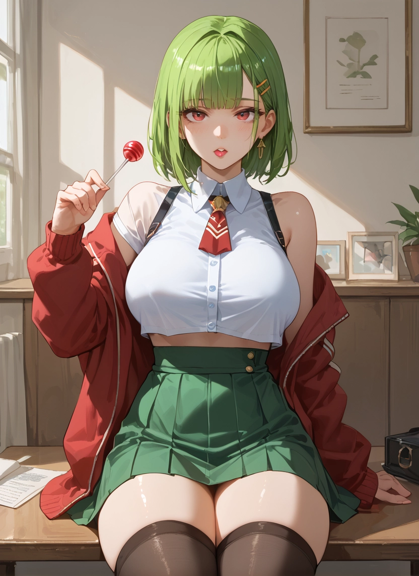 1girl, skirt, thighhighs, food, candy, lollipop · Yamete.gg