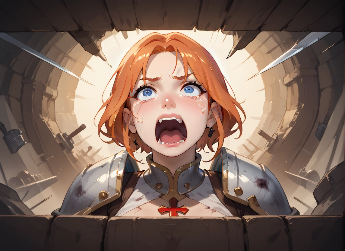1girl, blue eyes, open mouth, tears, jewelry, earrings