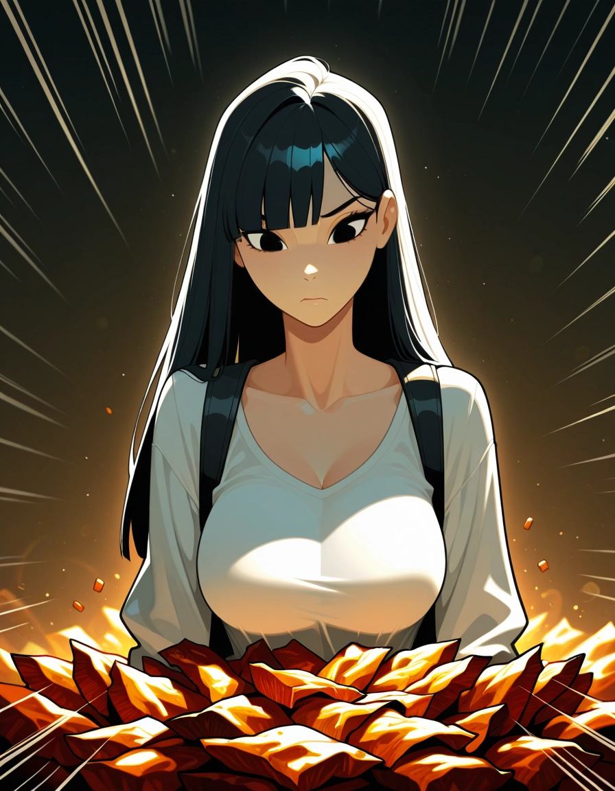 1girl, breasts, solo, black hair, long hair, shirt · Yamete.gg