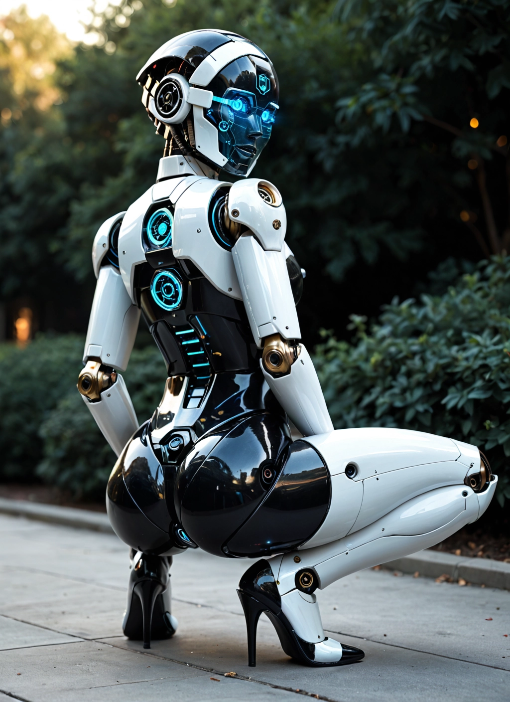 1girl, solo, high heels, ass, squatting, robot joints · Yamete.gg